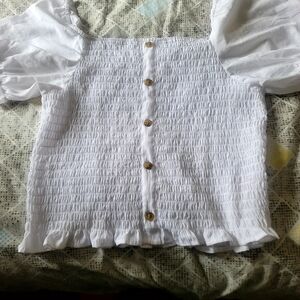 juniors No Boundaries White Ruched Puff Sleeve Top